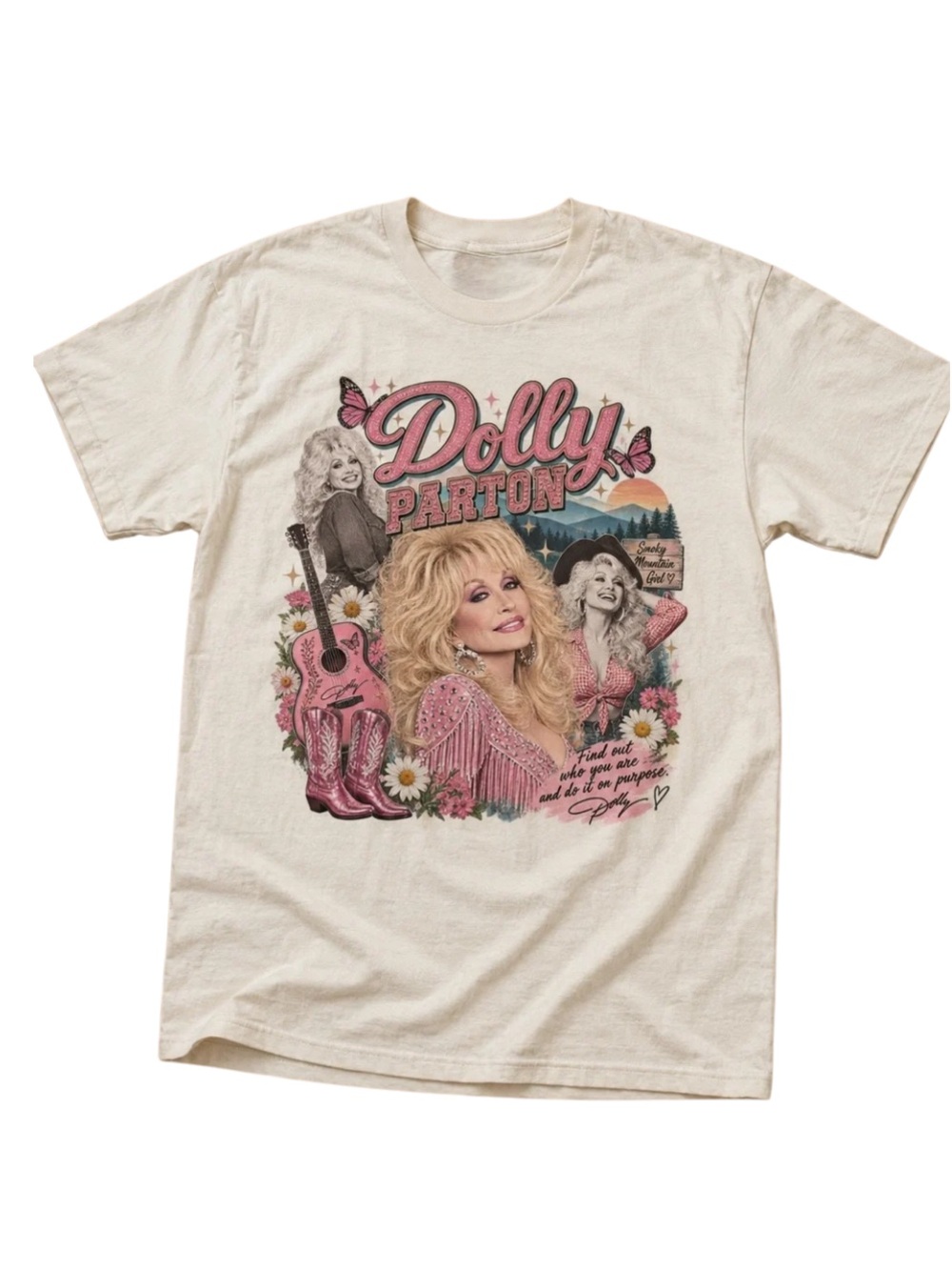 Gildan Dolly Parton Graphic Tee - Cream with Pink Print
